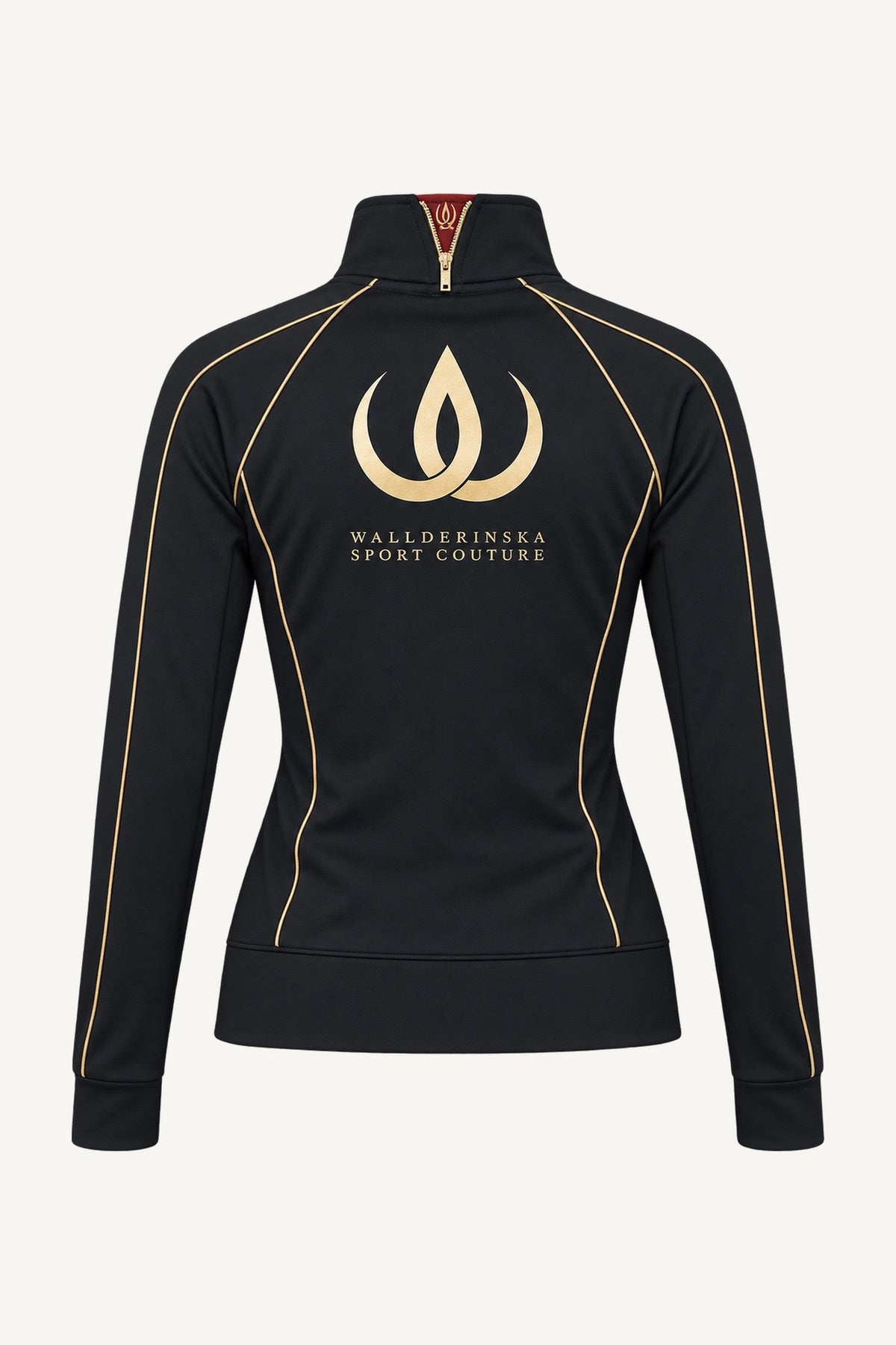 Goldline Giacca Sportiva da dietro, scontornata. Grande logo oro tra le scapole e linee oro lungo le cuciture della schiena.