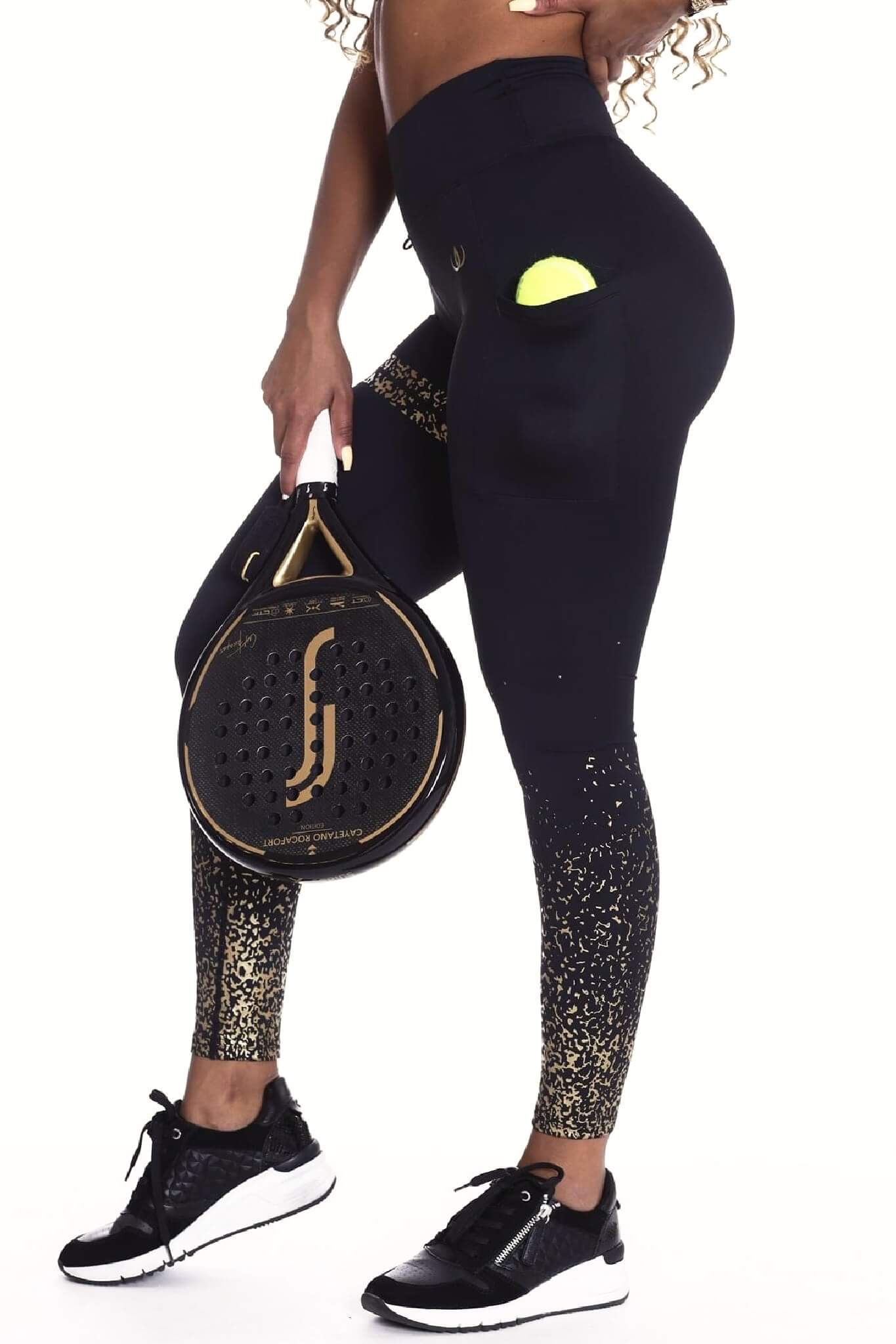 Iconic Guld-Tights närbild på gulddetaljer och ficka