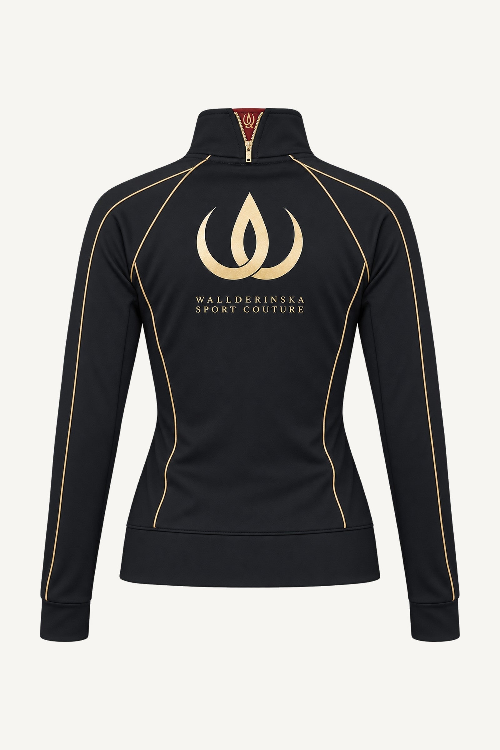 Goldline Träningsjacka from the back, cut out. A large gold logo between the shoulder blades and gold piping along the back seams.