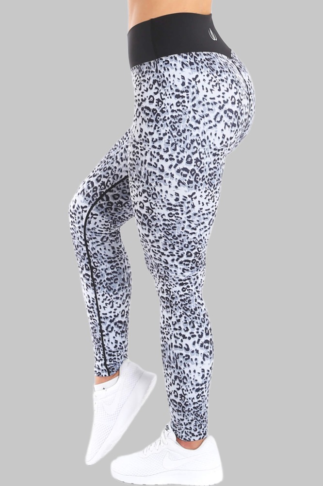 Snow Leopard Yoga Leggings Women, Black White High Waisted Pants