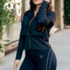 Black jacket with gold zip and faux details