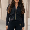 Black jacket with gold zip and faux details